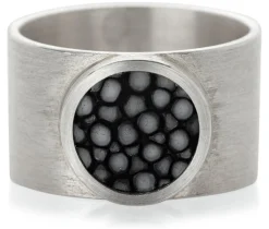 Fingerring Silber-Rochenleder breit