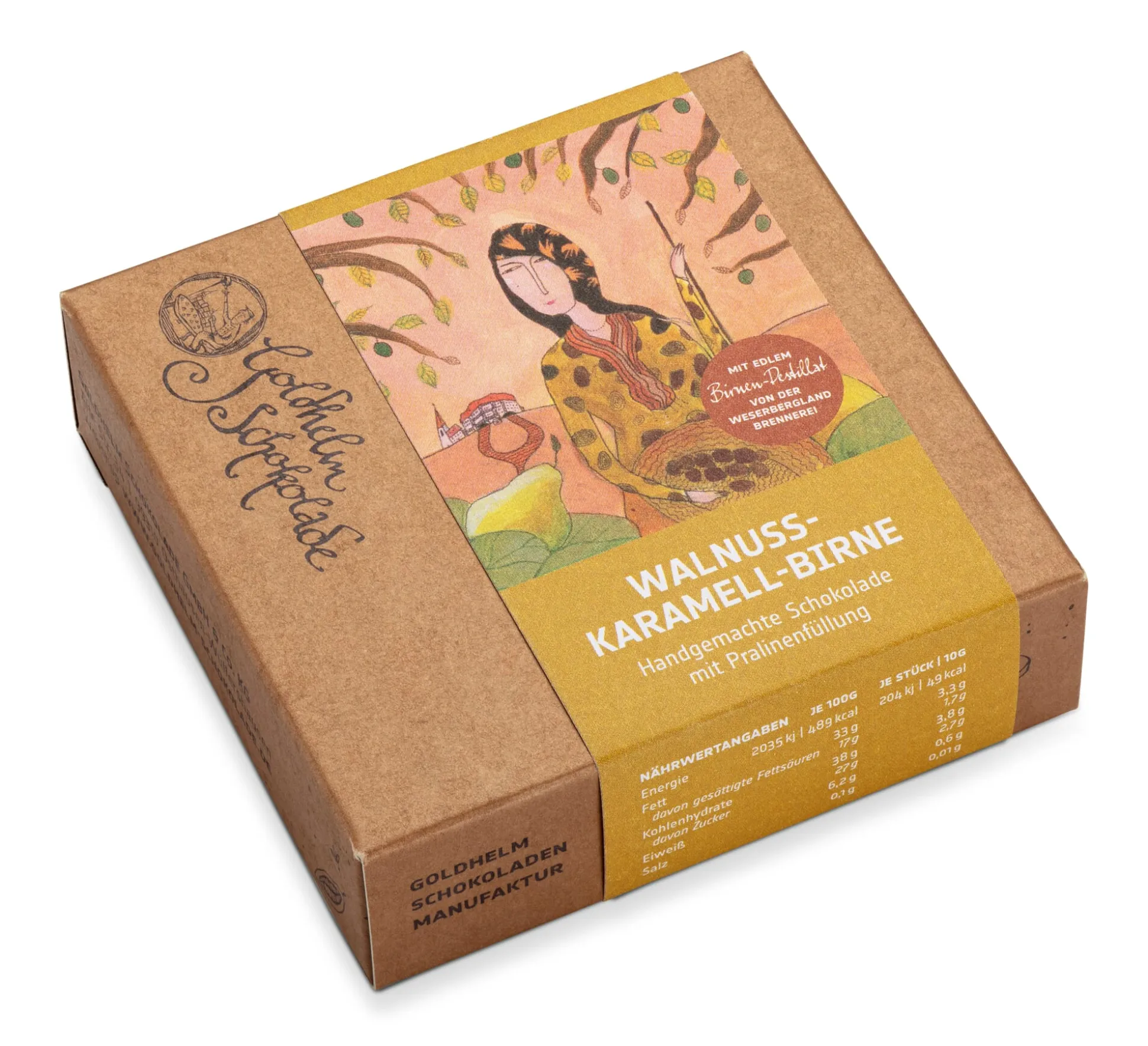 Ganache-Schokolade Walnuss-Karamell-Birne