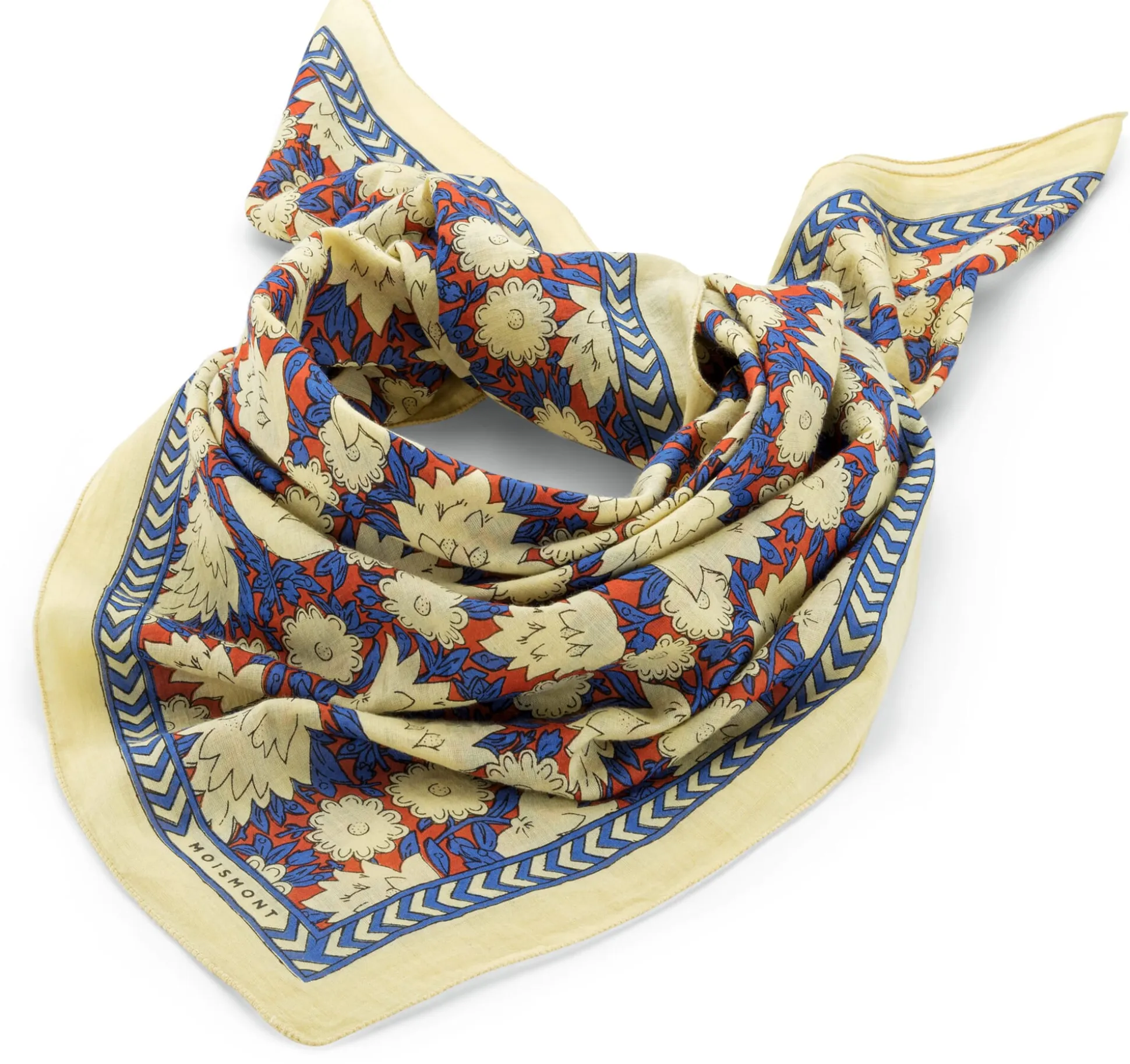 Halstuch N°680 floral, Natur-Blau-Rot