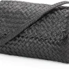 Lederhandtasche geflochten, schwarz