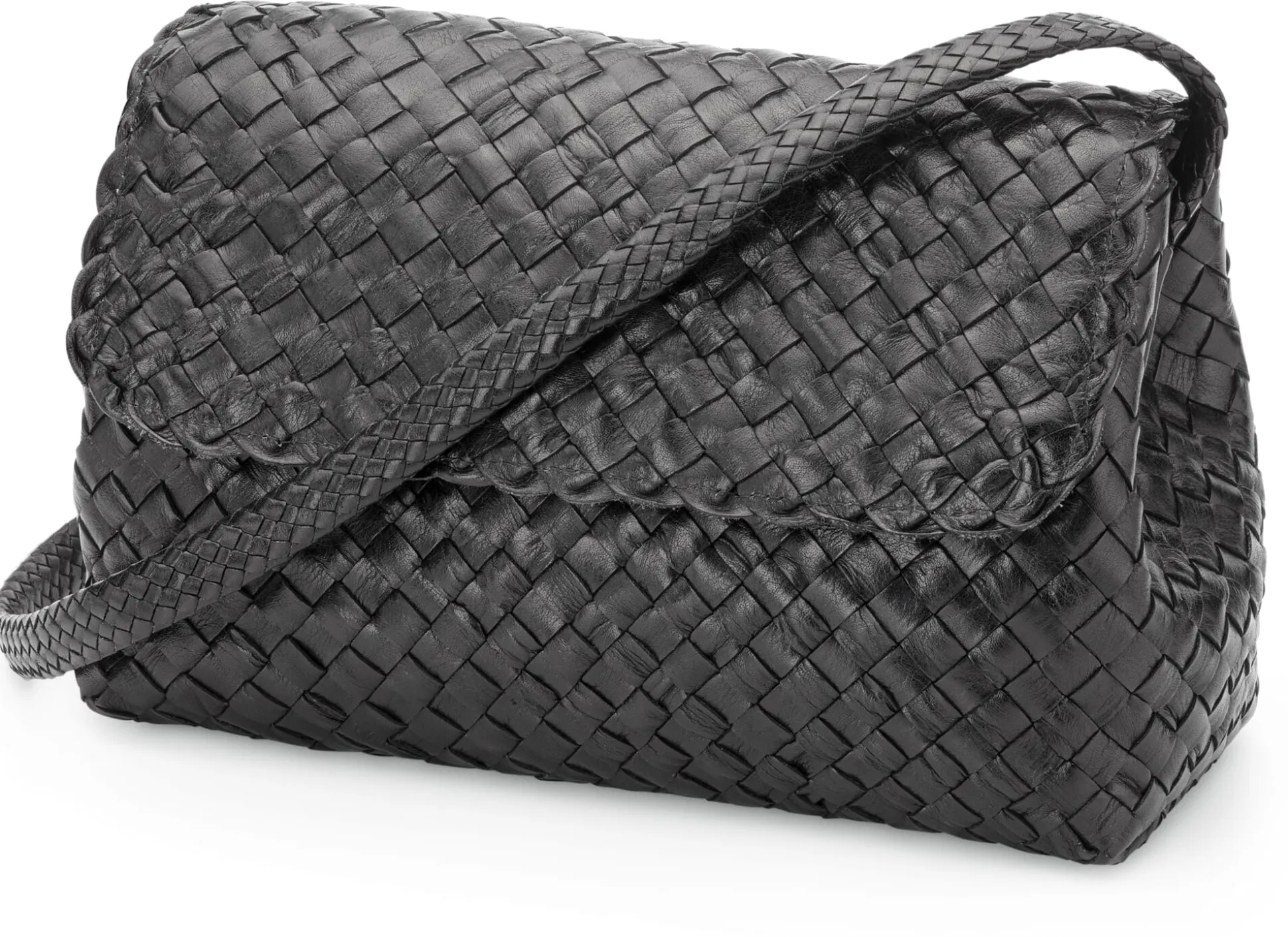 Lederhandtasche geflochten, schwarz