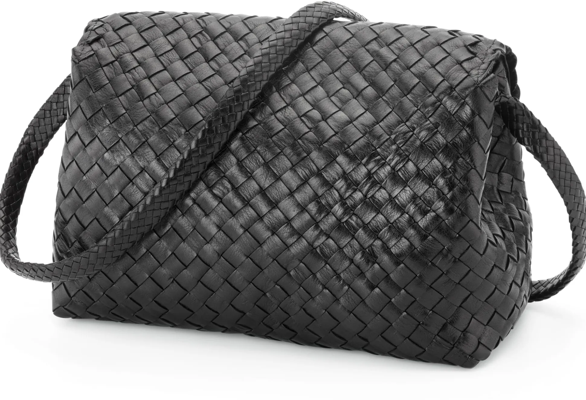 Lederhandtasche geflochten, schwarz