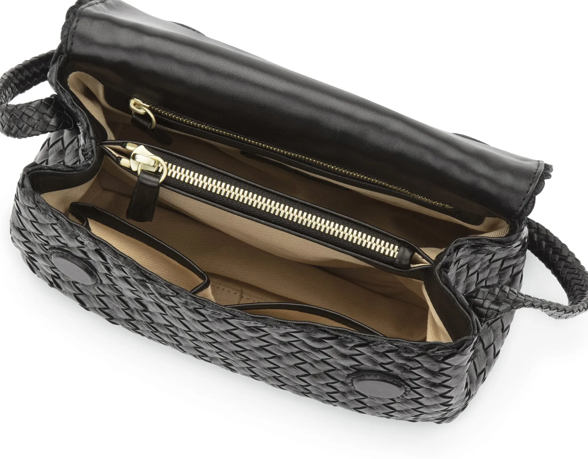 Lederhandtasche geflochten, schwarz