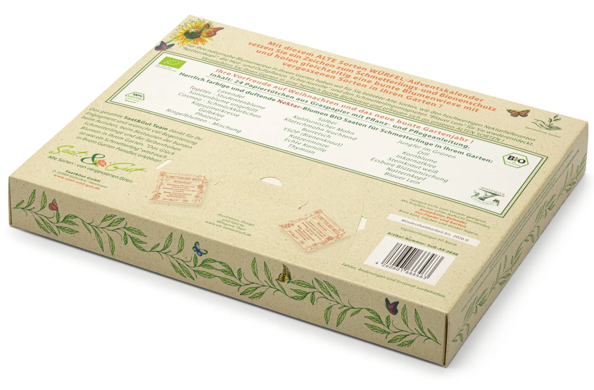 Saatgut-Adventskalender Bio-Blumen für Bienen und Schmetterlinge