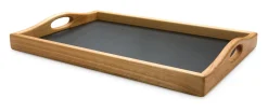 Tablett Kirschbaumholz mit Linoleumfläche